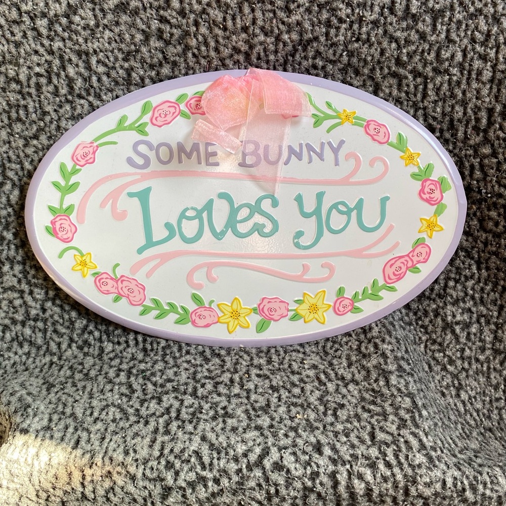 Floral Oval Sign with Pink Ribbon